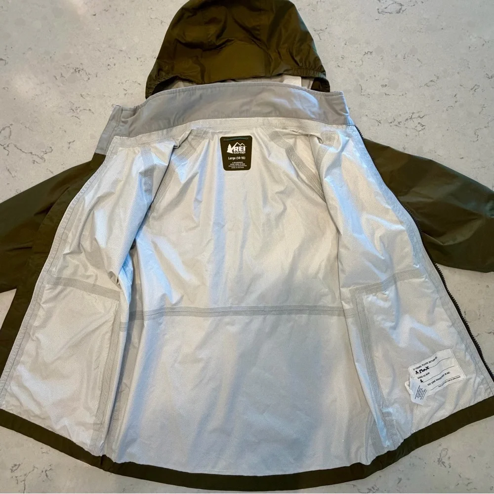 REI Rainier Rain Jacket - Kids Large (14-16) - Olive Green - Picture 5 of 6